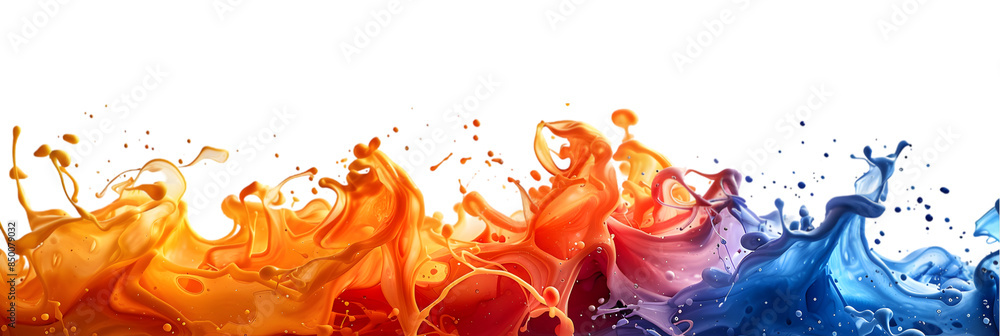 Dynamic and colorful paint splashes isolated on a transparent background, PNG Cutout Dynamic and colorful paint splashes isolated on a transparent background, PNG Cutout