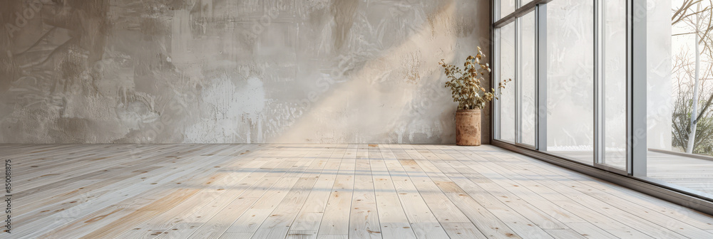 Empty room with natural lighting coming from a side window casting shadows. Interiors composition background. Empty room with natural lighting coming from a side window casting shadows. Interiors composition background.