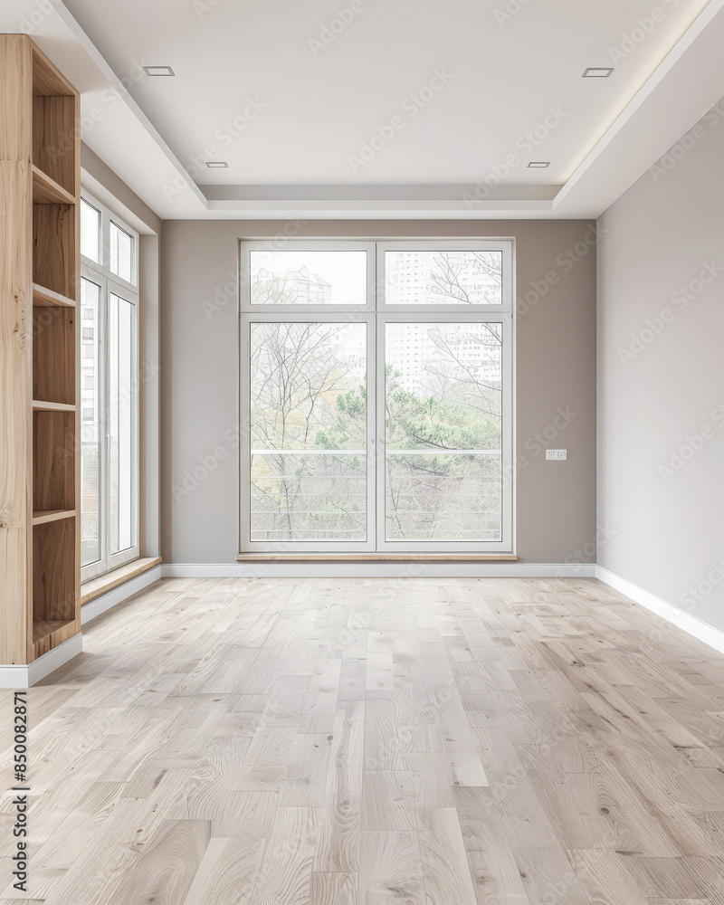 Empty room with natural lighting coming from a side window casting shadows. Interiors composition background. Empty room with natural lighting coming from a side window casting shadows. Interiors composition background.