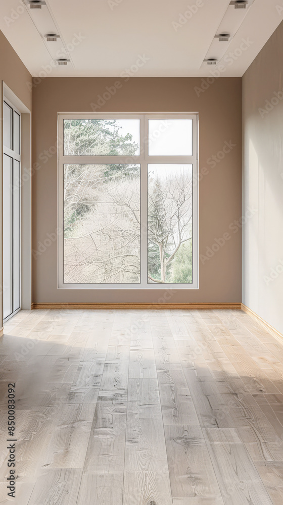 Obraz premium Empty room with natural lighting coming from a side window casting shadows. Interiors composition background.