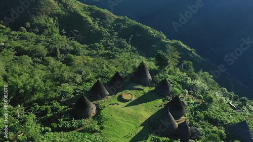 Aerial view of Wae Rebo which is a traditional village in East Nusa Tenggara and has won the Top Award of Excellence at the UNESCO Asia Pacific Heritage Awards 2012 photo