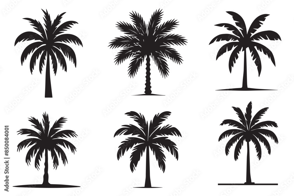 silhouettes of various trees on white background silhouettes of various trees on white background
