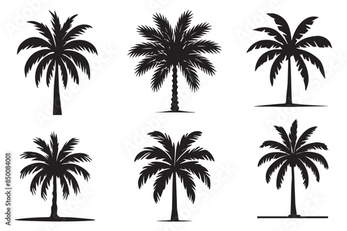 silhouettes of various trees on white background