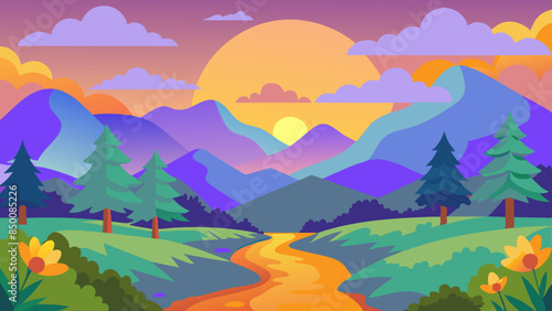 A tranquil mountain landscape, adorned with a vibrant array of colors, that truly showcases the splendor of nature.