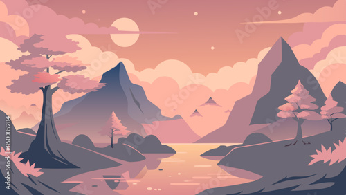 A tranquil mountain landscape, adorned with a vibrant array of colors, that truly showcases the splendor of nature.