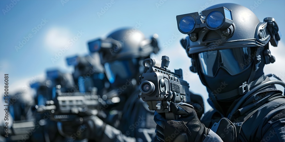 SWAT team creates innovative surveillance technology to enhance security. Concept Security Technology, SWAT Innovation, Surveillance Advancements, Smart Law Enforcement SWAT team creates innovative surveillance technology to enhance security. Concept Security Technology, SWAT Innovation, Surveillance Advancements, Smart Law Enforcement