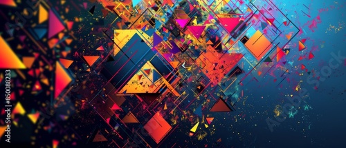 Abstract background with colorful squares and triangles. Futuristic technology concept.