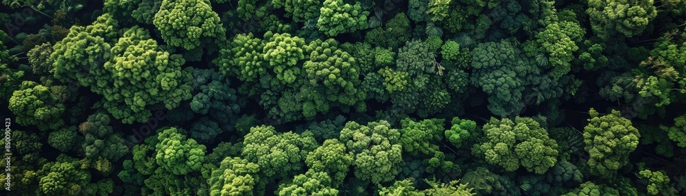 Aerial view of dense green forest canopy with lush foliage, offering a stunning representation of natural beauty and environmental tranquility. Aerial view of dense green forest canopy with lush foliage, offering a stunning representation of natural beauty and environmental tranquility.