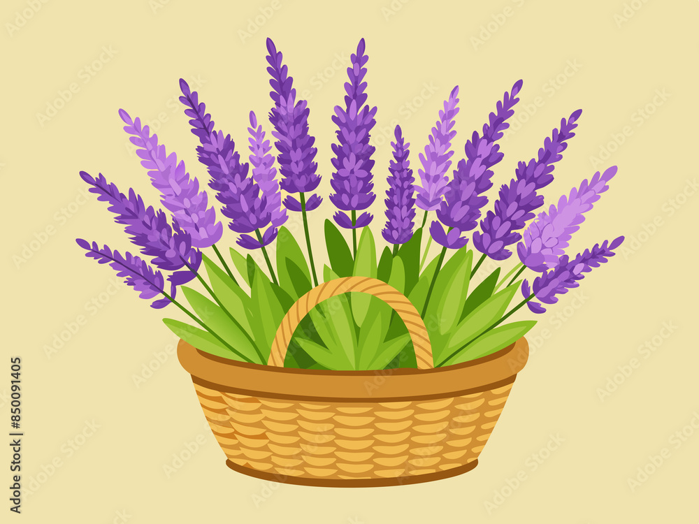 Obraz premium A bunch of lavender flowers in a rustic basket