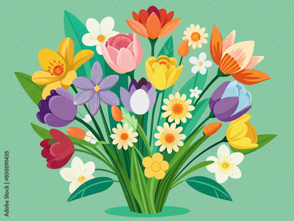 A bouquet of spring flowers with tulips, daffodils, and hyacinths A bouquet of spring flowers with tulips, daffodils, and hyacinths