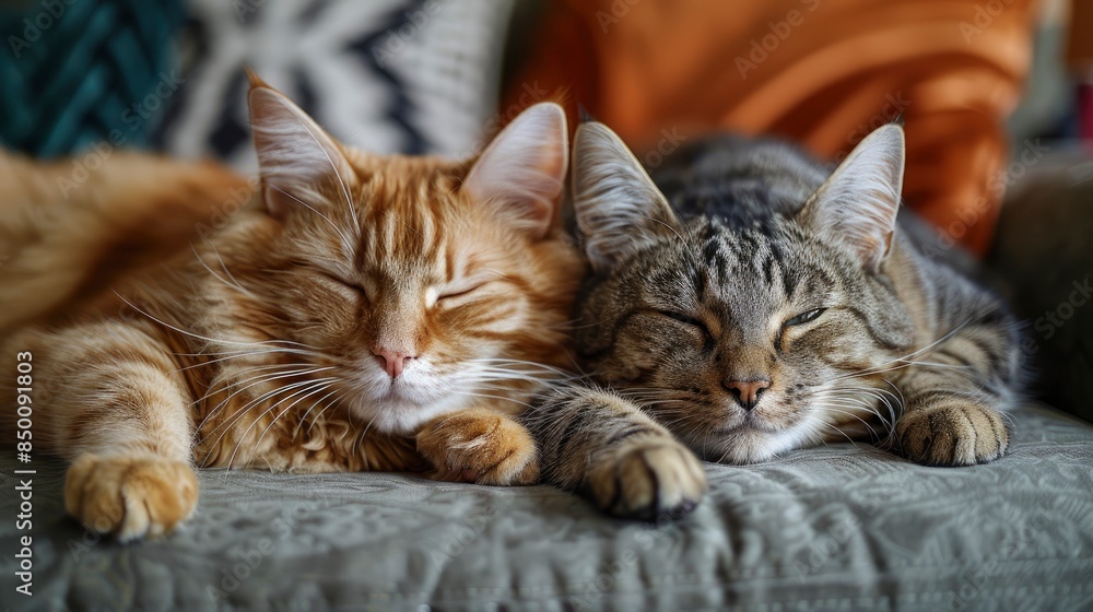 Pet Cats Lounging Leisurely At Home Pet Cats Lounging Leisurely At Home