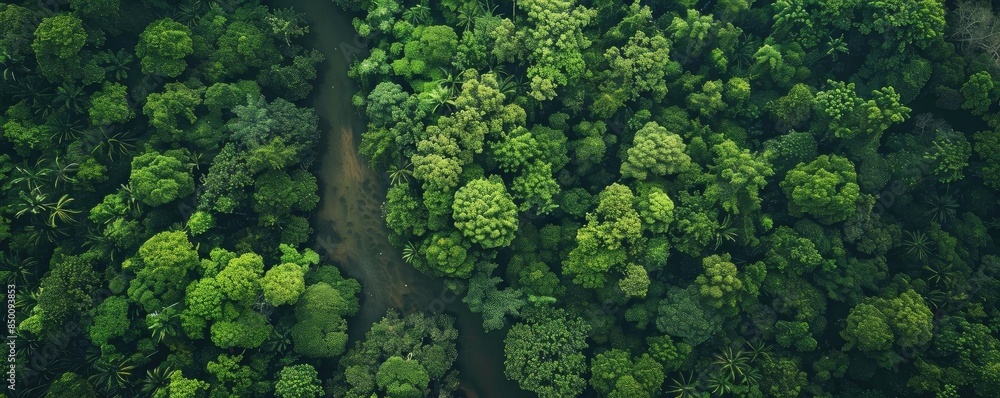 Aerial view of lush green forest with dense foliage and winding river, showcasing the beauty and diversity of nature. Aerial view of lush green forest with dense foliage and winding river, showcasing the beauty and diversity of nature.