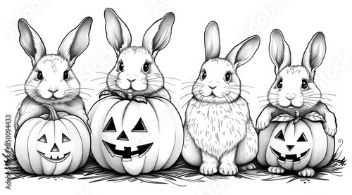 Rabbits celebrating Halloween together
