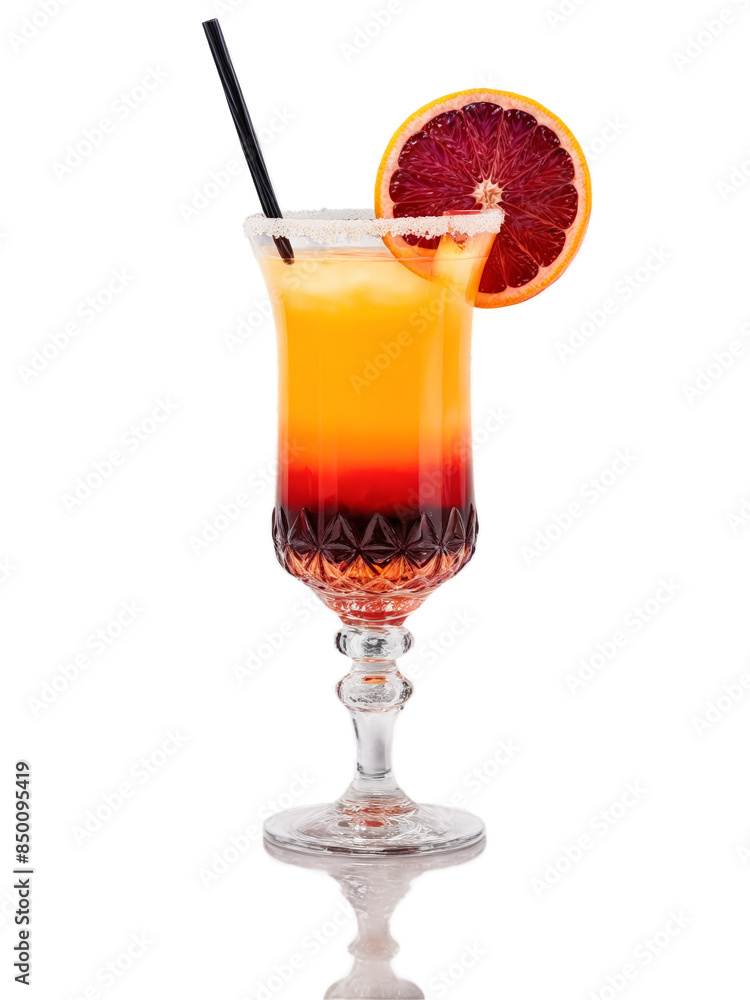 Tequila Sunrise with slice of blood orange and cherry in tall glass Tequila Sunrise with slice of blood orange and cherry in tall glass