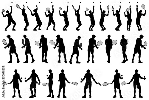 collection of different angle of silhouette male tennis player character , isolated vector for graphic resources
