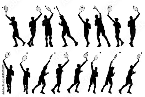 collection of different angle of silhouette male tennis player character , isolated vector for graphic resources
