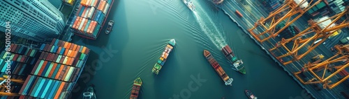 A cityscape with a river running through it. The buildings are tall and colorful, and the sky is cloudy. Scene is one of excitement and energy, as the city seems to be bustling with activity