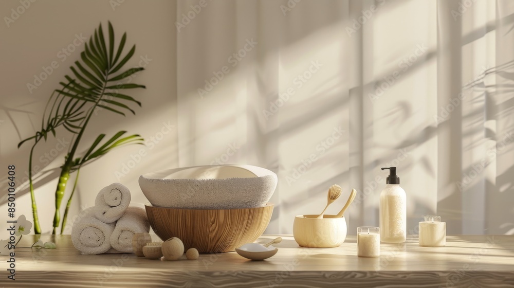 Clean and simple display of spa and relaxation items Clean and simple display of spa and relaxation items