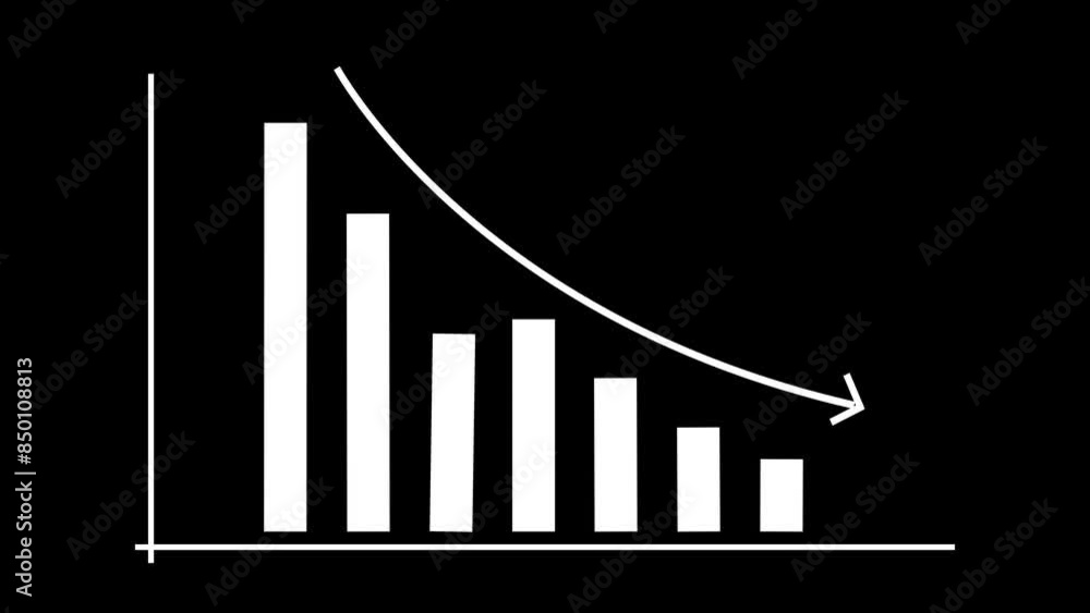 simple statistical curve animation template with sign of loss in investment