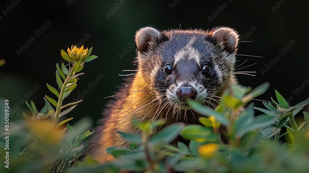 Fototapeta premium A Polecat Prowling Under The Cover Of Night, Exuding Mystery