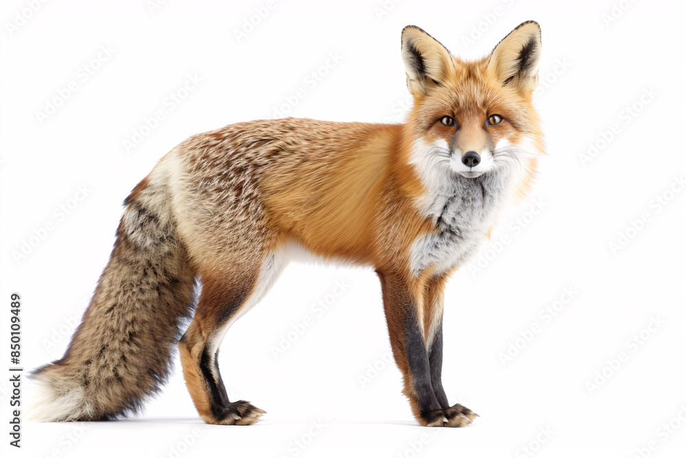 a fox standing on a white background