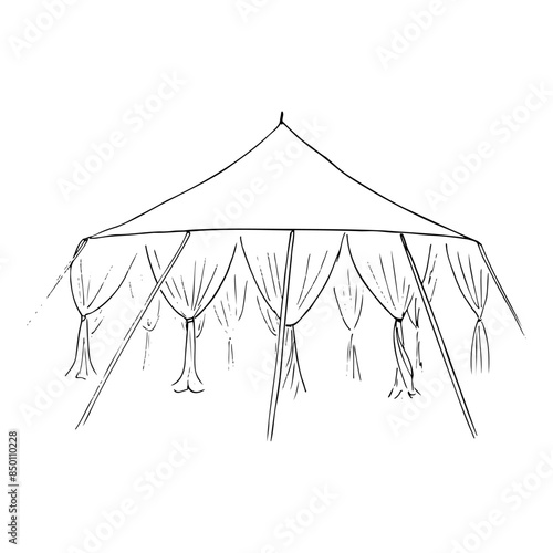 tent set up without tables and without guests - hand drawn doodle illustration of wedding tent