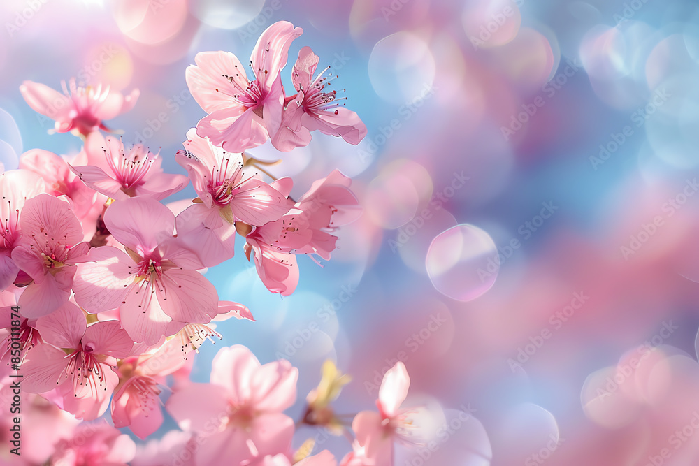 Delicate pink cherry blossoms against a soft blue sky. Delicate pink cherry blossoms against a soft blue sky.