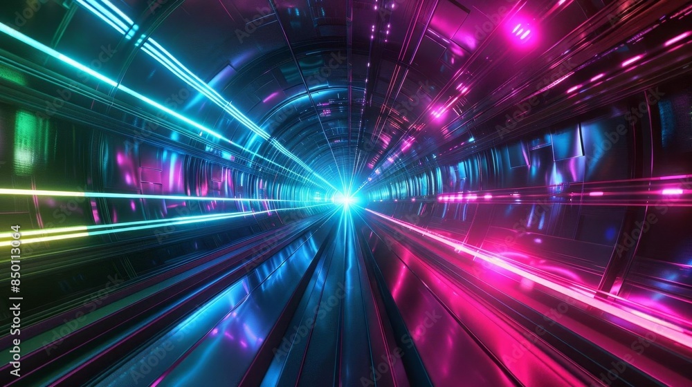 Obraz premium Futuristic background featuring a portal tunnel with highspeed pink