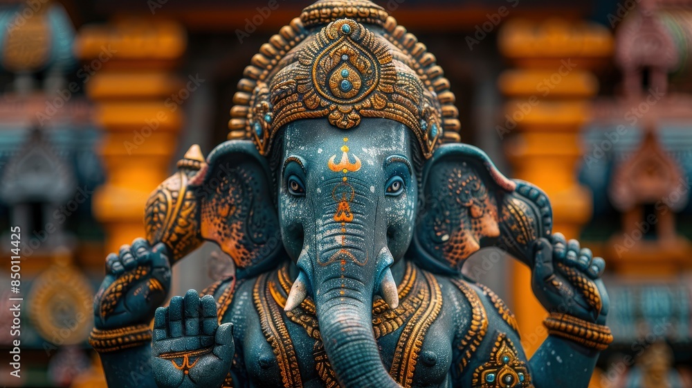 Obraz premium A Striking Statue Of An Elephant In A Temple, Captured Digitally As A Background