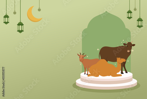Flat design of Eid Al-Adha Mubarak backgrund illustration