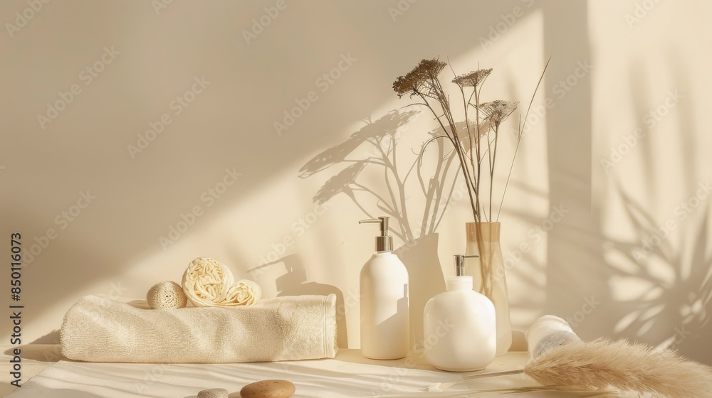 Minimalist composition of spa and relaxation essentials Minimalist composition of spa and relaxation essentials