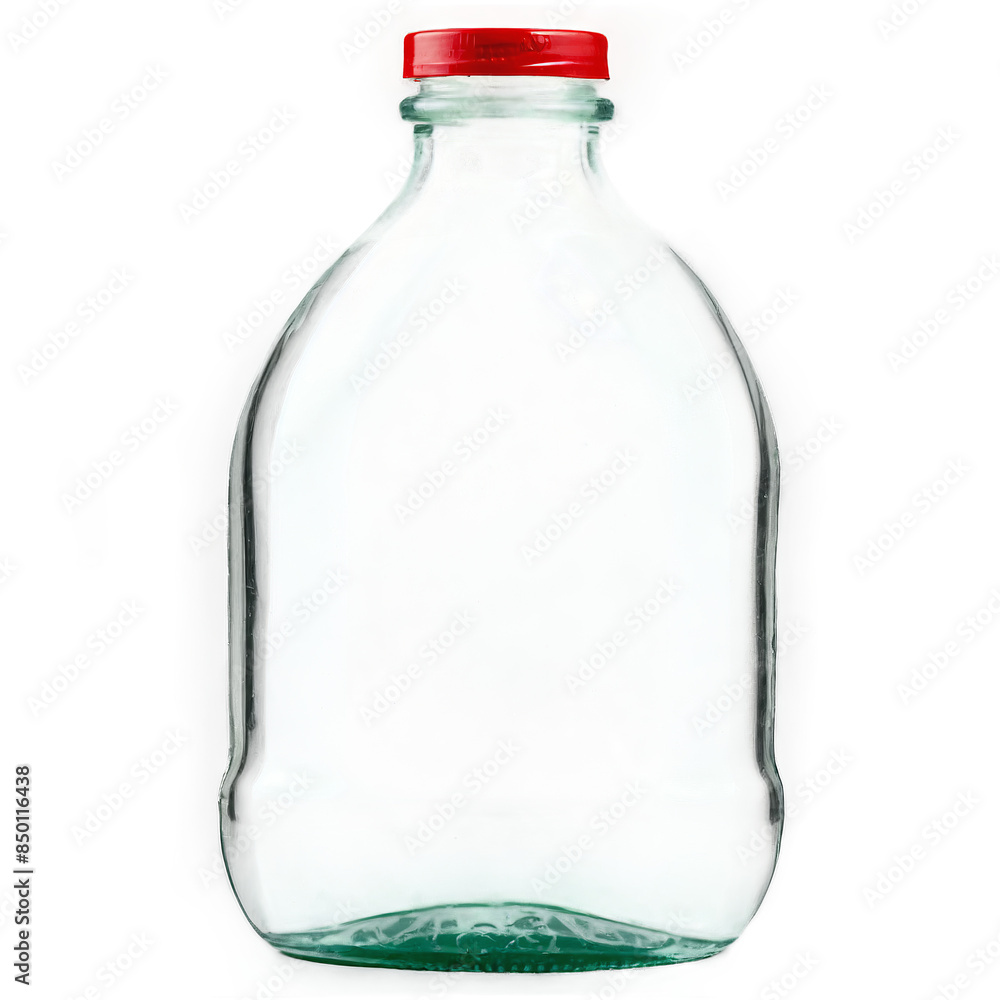 An empty transparent plastic bottle with a red cap isolated on a white background in png format An empty transparent plastic bottle with a red cap isolated on a white background in png format