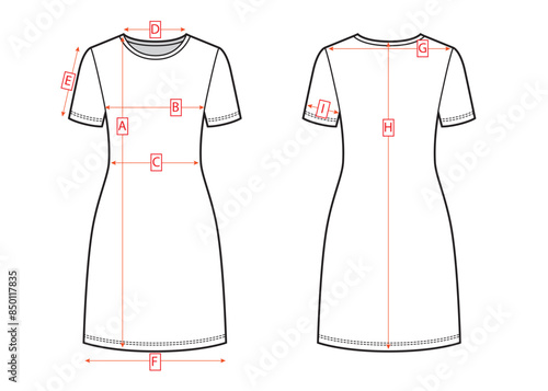 Womans jersey dress sketch. Clothing measurements.