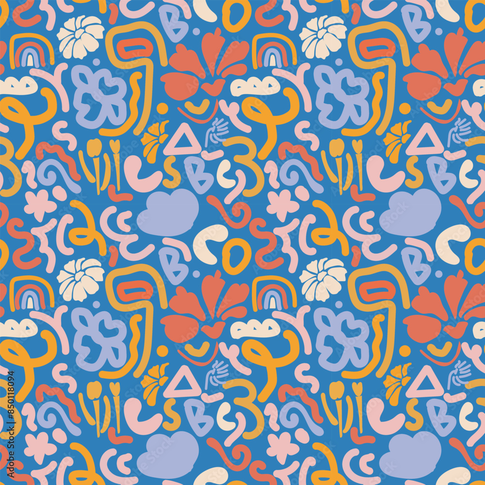 Fototapeta premium Hand drawn seamless pattern with multicolor abstract shapes