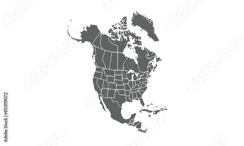 North and south america isolated on white background. for website layouts, background, education, precise, customizable, Travel worldwide, map silhouette backdrop, earth geography, political, reports.