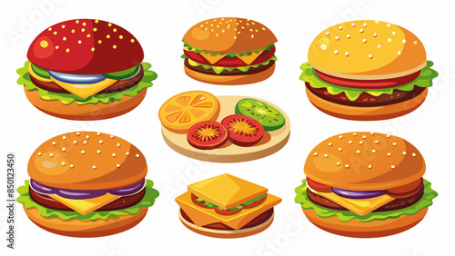 Set Of Burgers Vector Illustration, Collection Of Burgers

