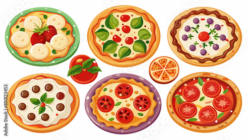 Set Of Pizzas Vector Illustration, Collection Of Pizzas

