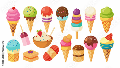 Set Of Ice Cream Vector Illustration, Collection Of Ice Cream

