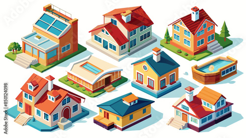Set Of Houses Vector Illustration, Collection Of Houses 
