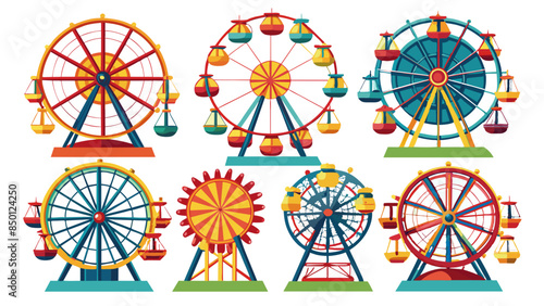 Set Of Ferris wheel Vector Illustration, Collection Of Ferris wheel