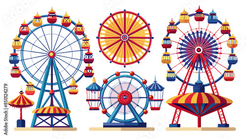 Set Of Ferris wheel Vector Illustration, Collection Of Ferris wheel