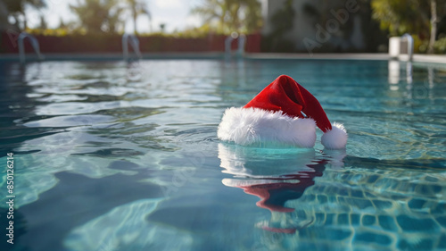 Santa Claus Hat Floating in Pool