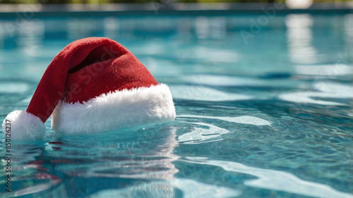 Santa Claus Hat Floating in Pool