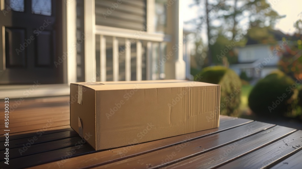 package in a cardboard box on the porch of the house package in a cardboard box on the porch of the house