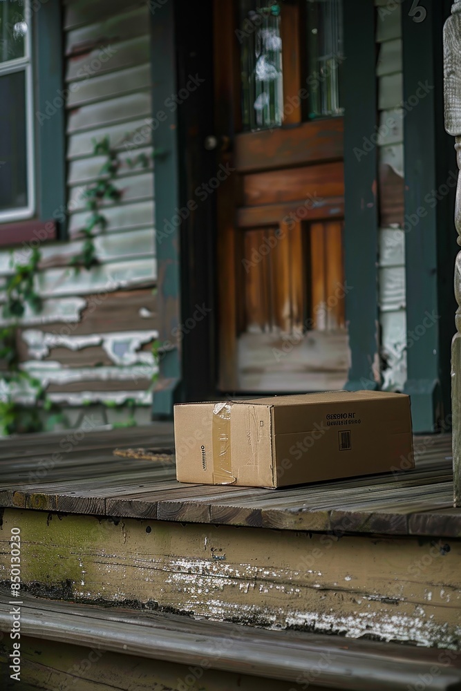 package in a cardboard box on the porch of the house package in a cardboard box on the porch of the house