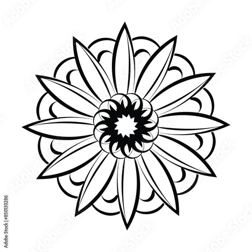 Linear Flower. Simple line art. Doodle ornament outline hand drawn illustration