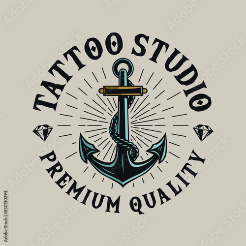 Vintage ship anchor tattoo studio retro logo