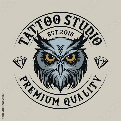 Owl Night bird vintage tattoo studio retro logo