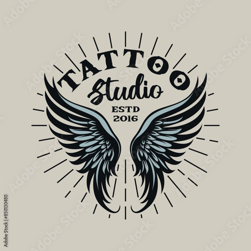 Vintage wings tattoo studio retro logo