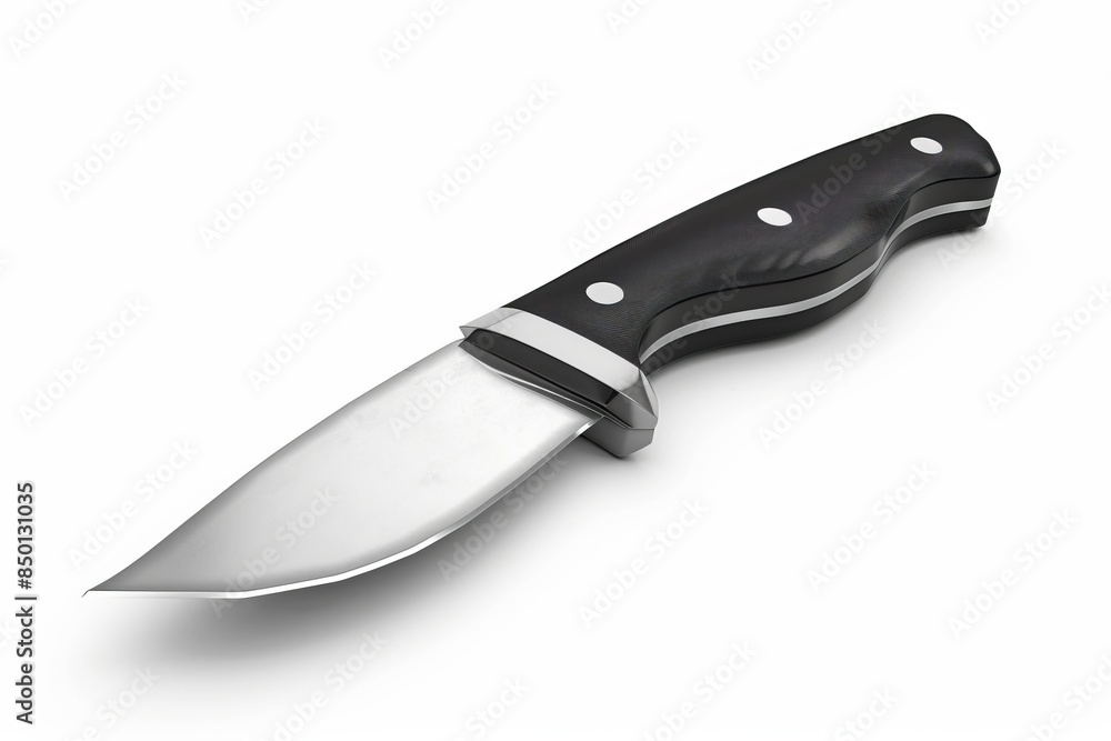 Sleek stainless steel knife with black handle in minimalist design. A close-up image showing the fine craftsmanship and sharp edge. Perfect for kitchen and outdoor use. Generative AI Sleek stainless steel knife with black handle in minimalist design. A close-up image showing the fine craftsmanship and sharp edge. Perfect for kitchen and outdoor use. Generative AI